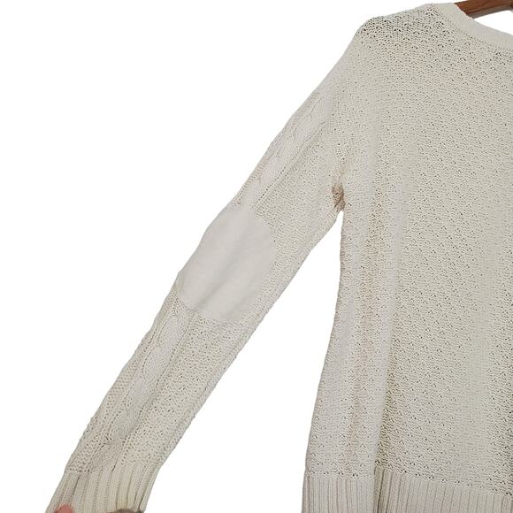BDG | Elbow Patch Cable Knit Fisherman Soft Cream Sweater - Picture 5 of 9